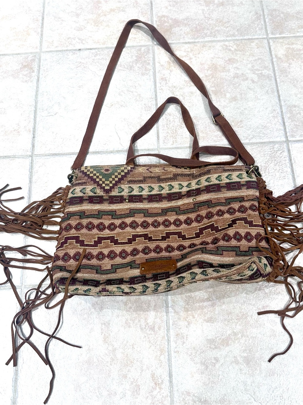 Lucky Brand Tan Multicolor Southwestern Woven Shoulder Bag